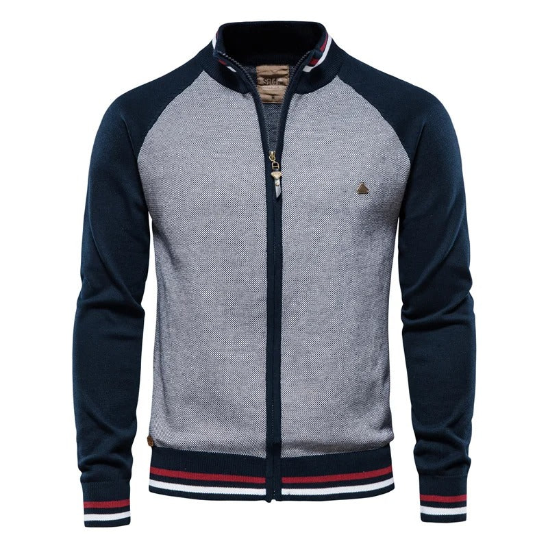 Men’s Spliced Cardigan Cotton Sweater Winter Casual Streetwear