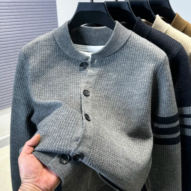 Men’s Knitted Cardigan Baseball Collar Autumn Winter Fashion Top