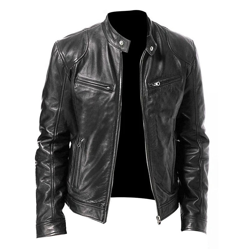 Men Slim Fit Motorcycle Leather Jacket Casual Fashion Coat