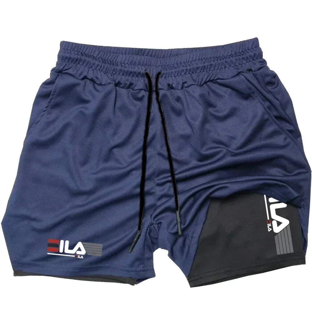 Men Two-in-One Sports Shorts Quick Dry Running Gym