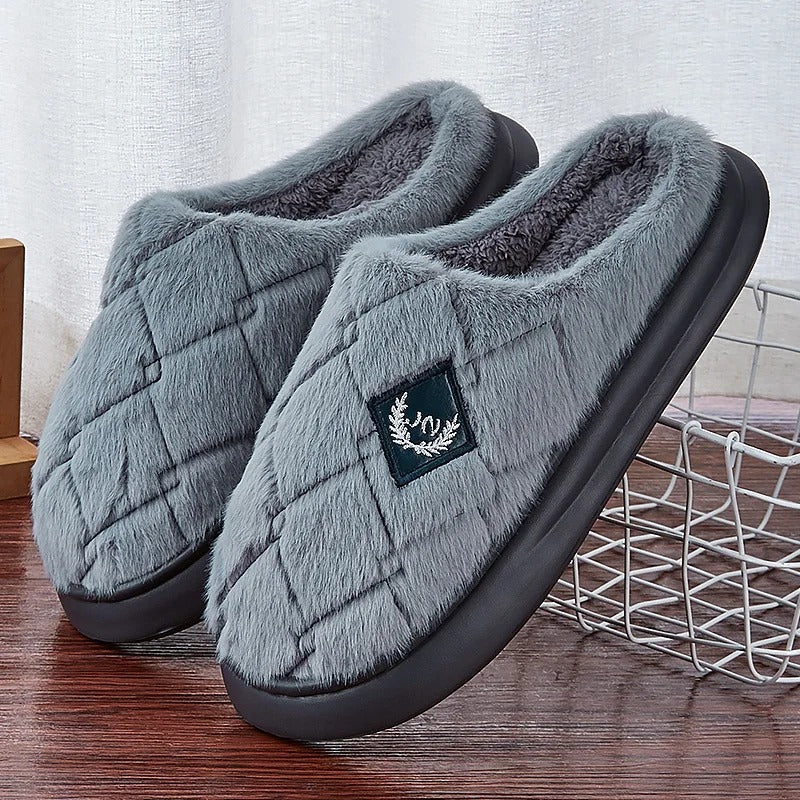 Men's Winter Plaid Slippers Warm Plush Memory Foam Indoor Shoes