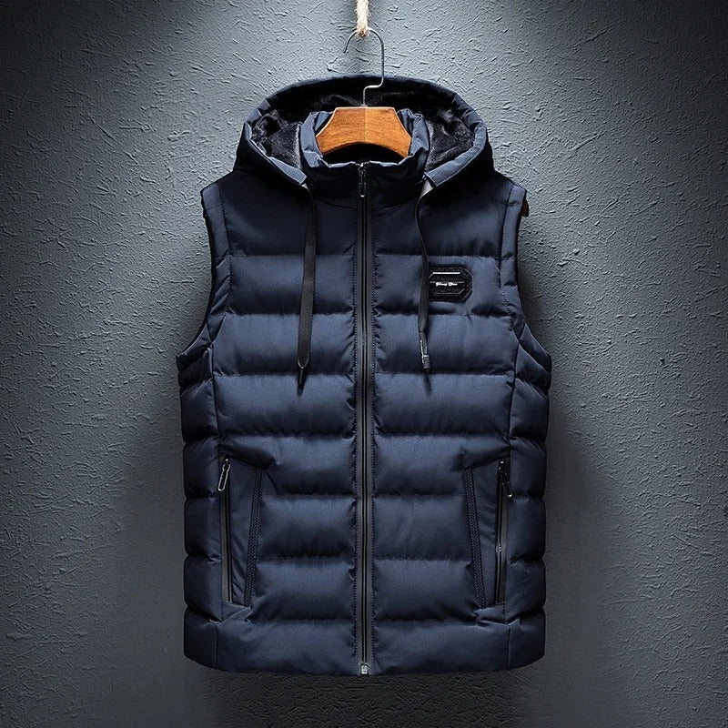 Men’s Hooded Puffer Vest Cotton Padded Winter Sleeveless Jacket