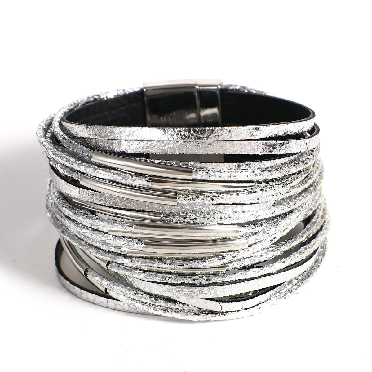 Trendy Metal Tube Leather Wrap Bracelet for Women and Men