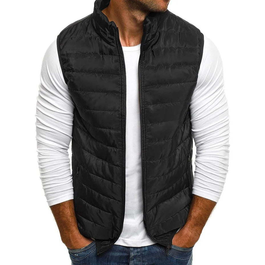Men’s Cotton-Padded Winter Vest Jacket Warm Stand Collar Waistcoat