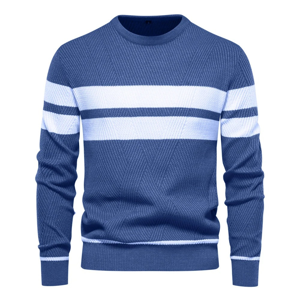 Men’s Autumn Pullover Sweater O-Neck Patchwork Casual Fashion