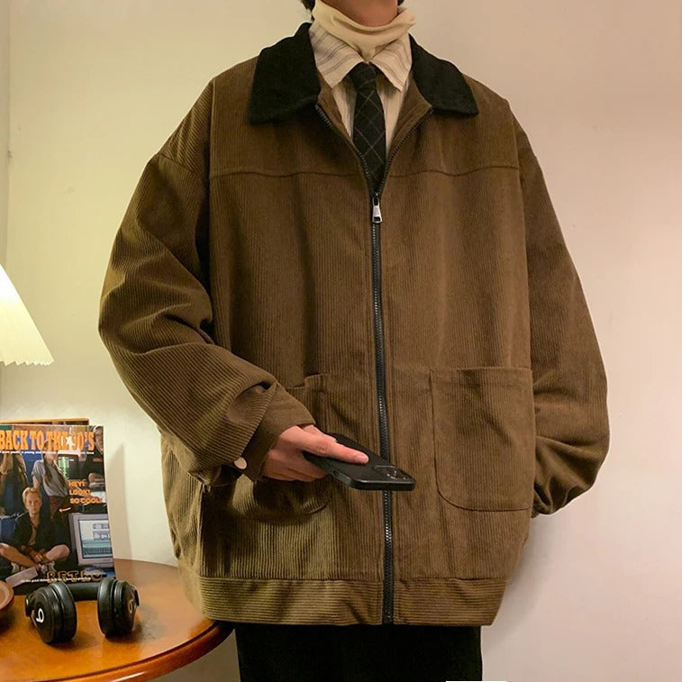 American Vintage Bomber Jacket Men Autumn Loose Cargo Windbreaker
