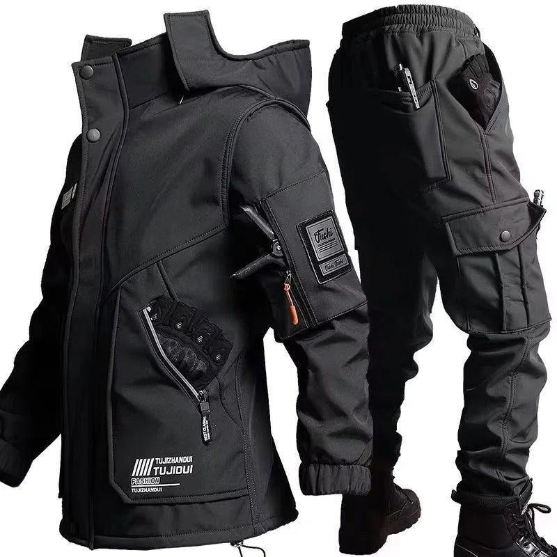 Men’s Motorcycle Jacket Winter Velvet Waterproof Riding Training Set