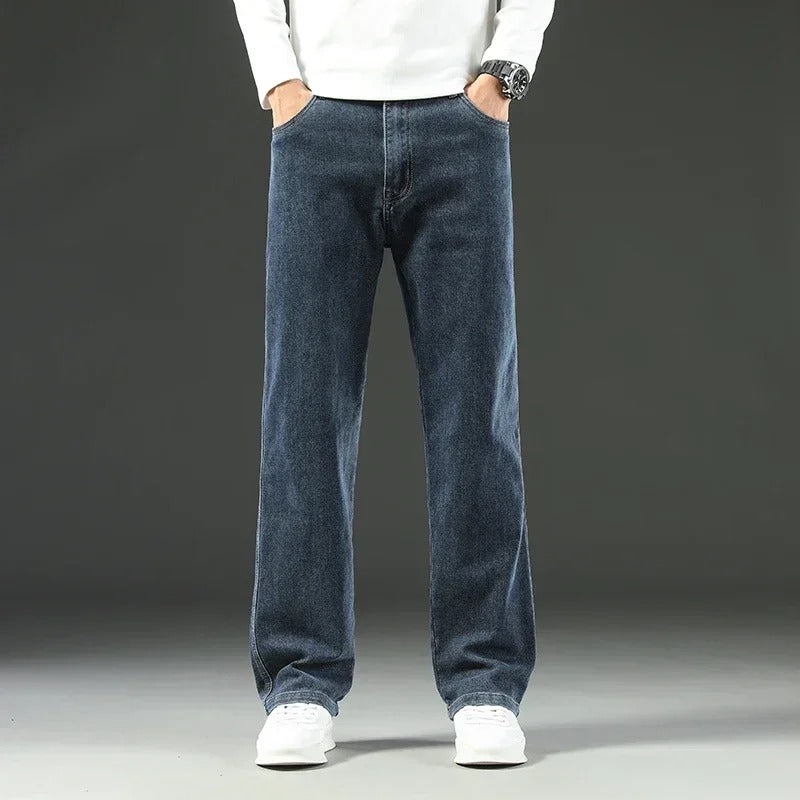 Men’s Autumn Winter Jeans Loose Straight Wide Leg Trousers