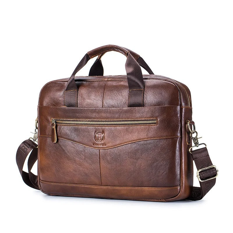 Men’s Genuine Leather Messenger Bag 14-Inch Laptop Briefcase