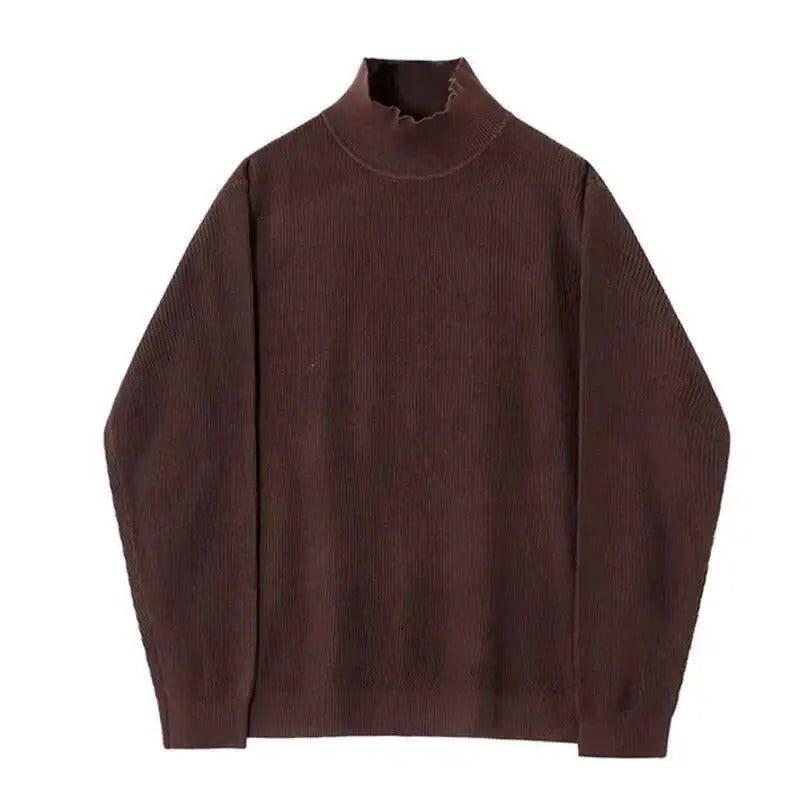 Korean Style Men's Turtleneck Knitted Sweater Solid Color Pullover