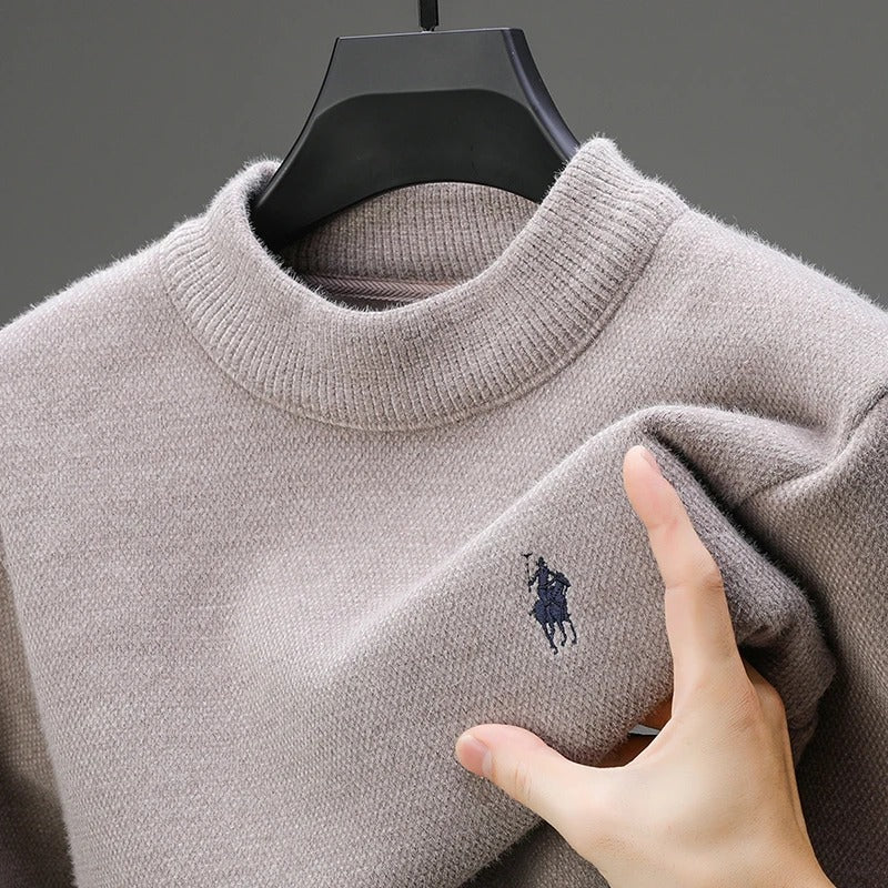 Men’s Luxury Velvet Embroidered Sweater Thick Winter Knit Pullover