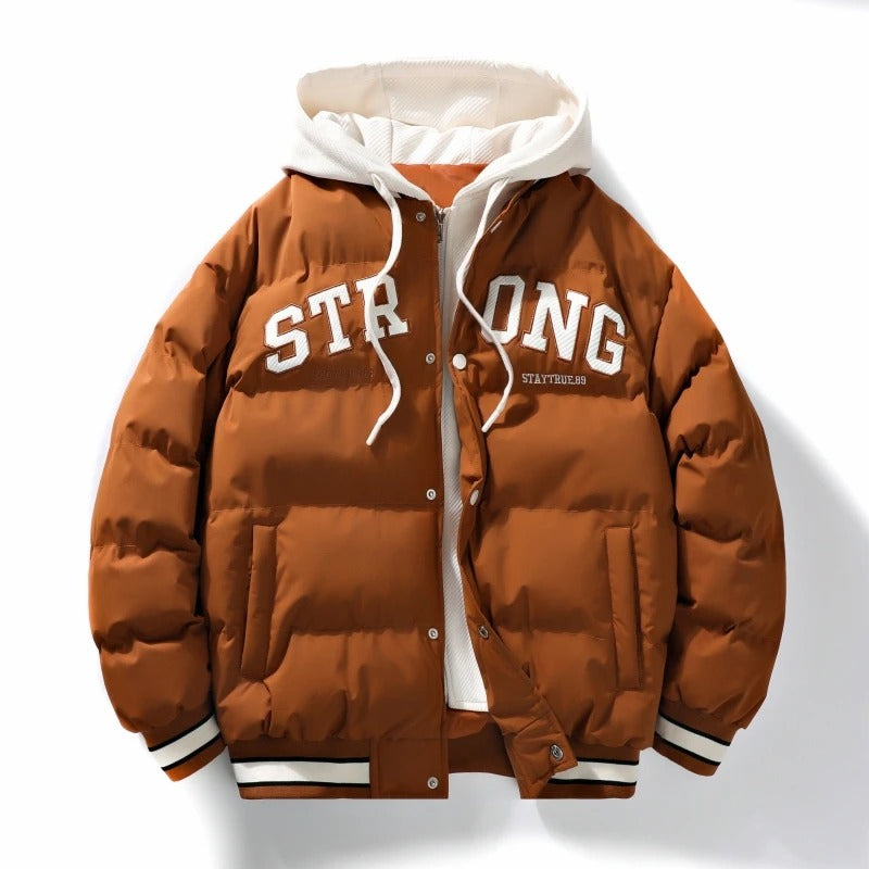 Men’s Color Block Down Cotton Jacket Winter Hooded Coat