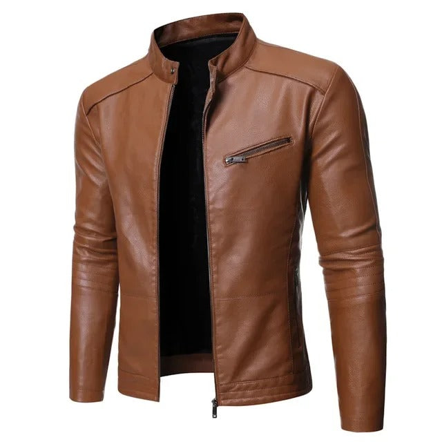 Men’s Slim PU Leather Jacket Korean Style Motorcycle Coat