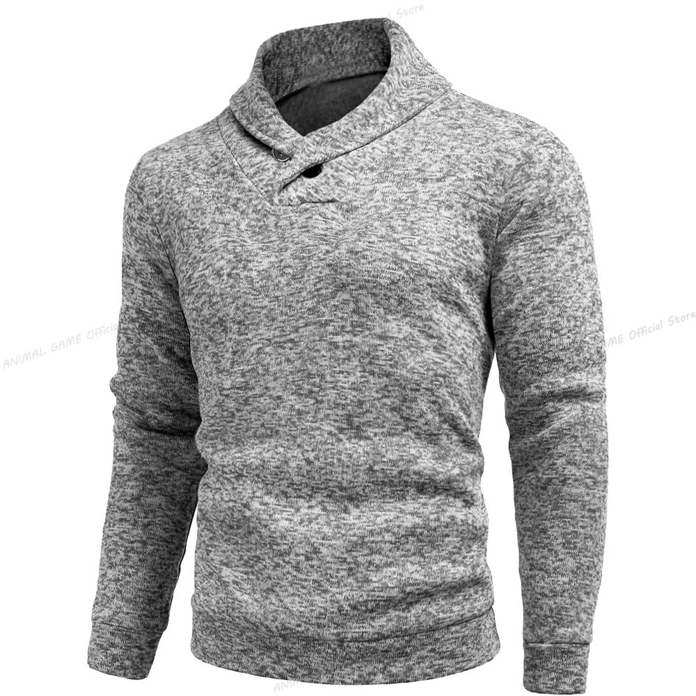 Men’s High Neck Sweater Slim Fit Warm Stripe Top