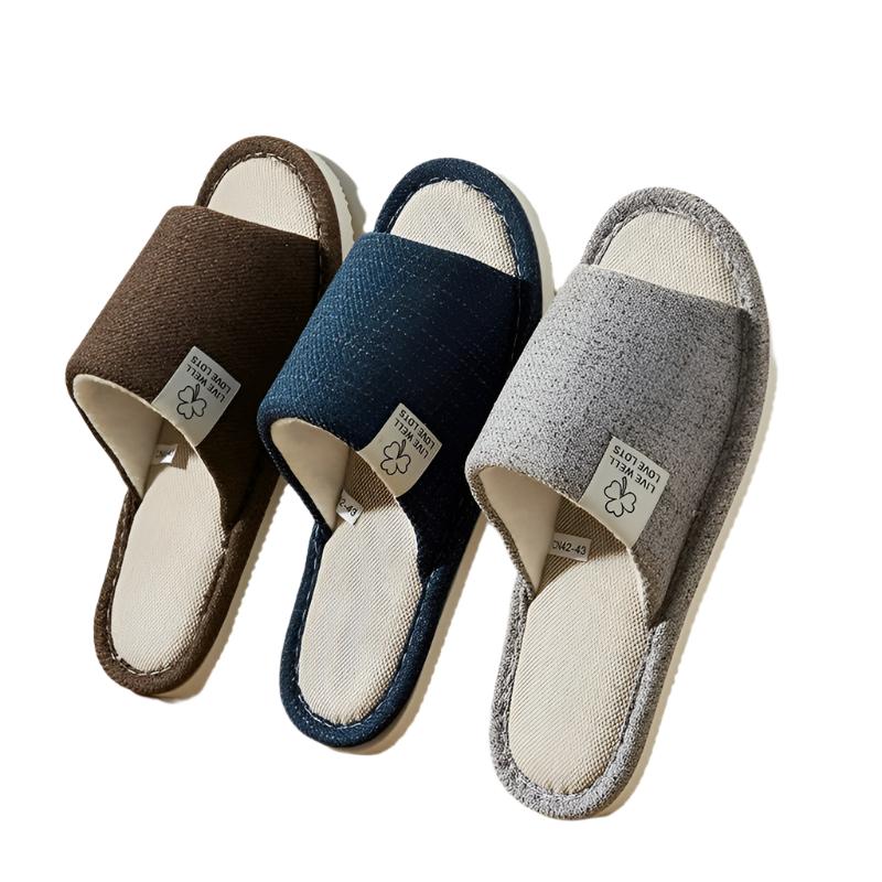 Men's Home Linen Slippers - Comfortable, Breathable, Open-Toe Design for Spring & Autumn